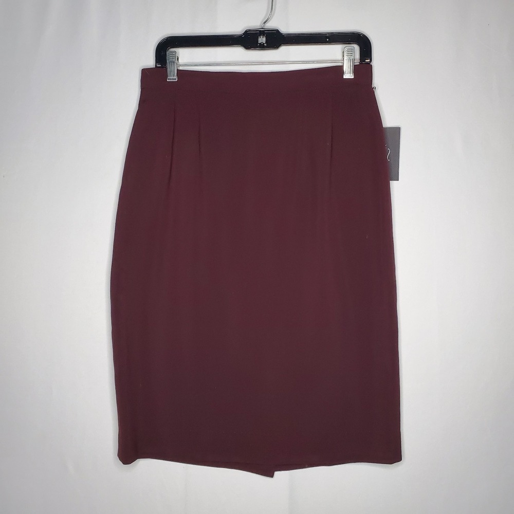 Bill Burns Wool Mini Skirt 10 Maroon Straight Deadstock Designer Career Business